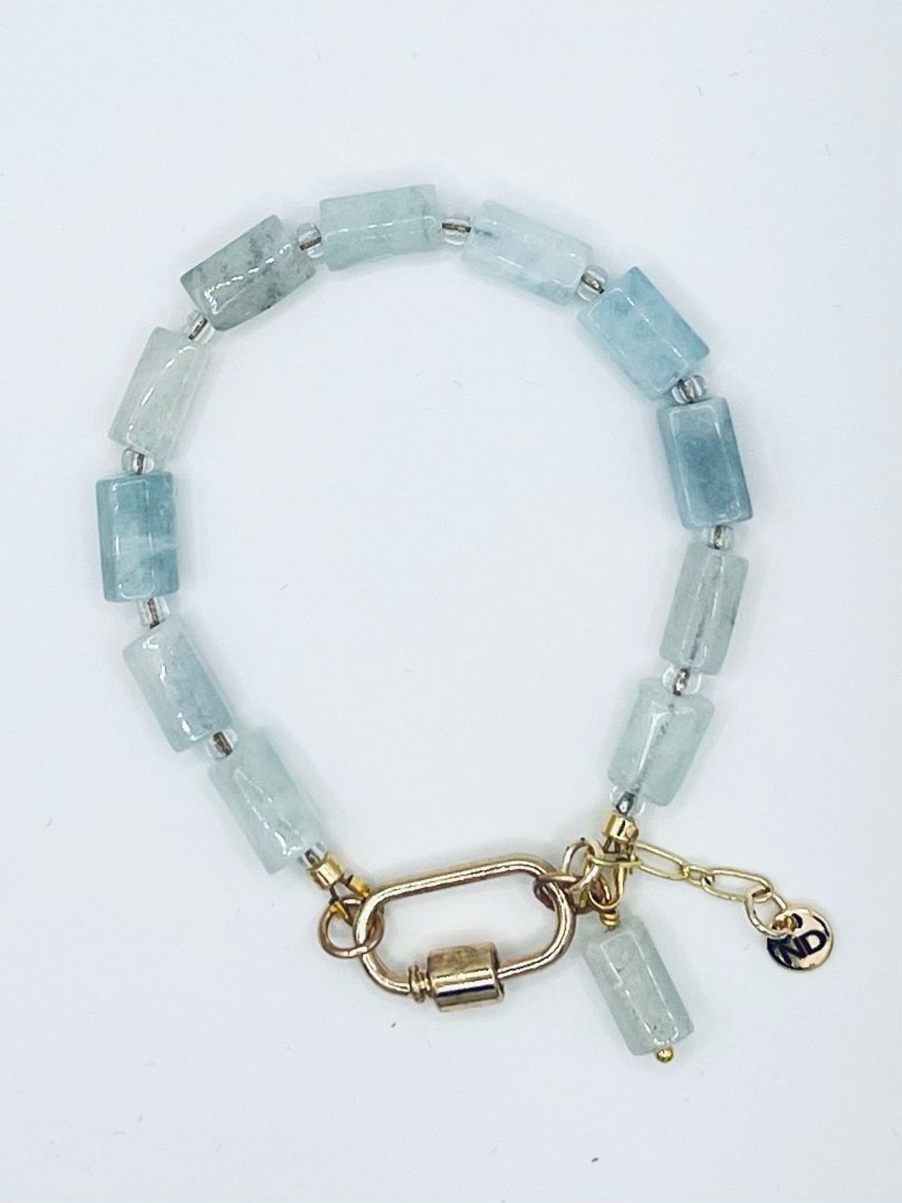 Natural Aquamarine Bracelet – Genuine Gemstone Beaded Bracelet with Gold Clasp
